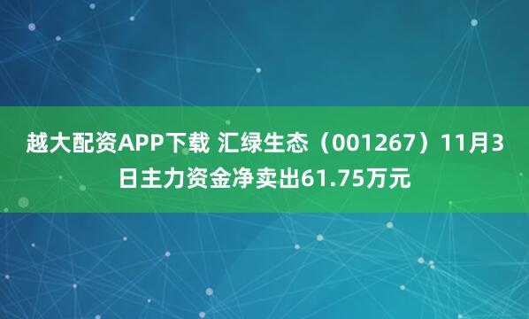 越大配资APP下载 汇绿生态（001267）11月3日主力资金净卖出61.75万元